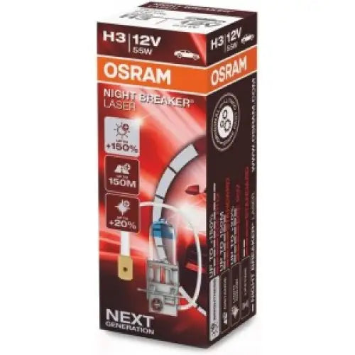 OSRAM NIGHT BREAKER LASER +150% H3 55W 12V CARTON BOX 1 PCS - КРУШКИ И СВЕТЛИНИ<<<MaxCar