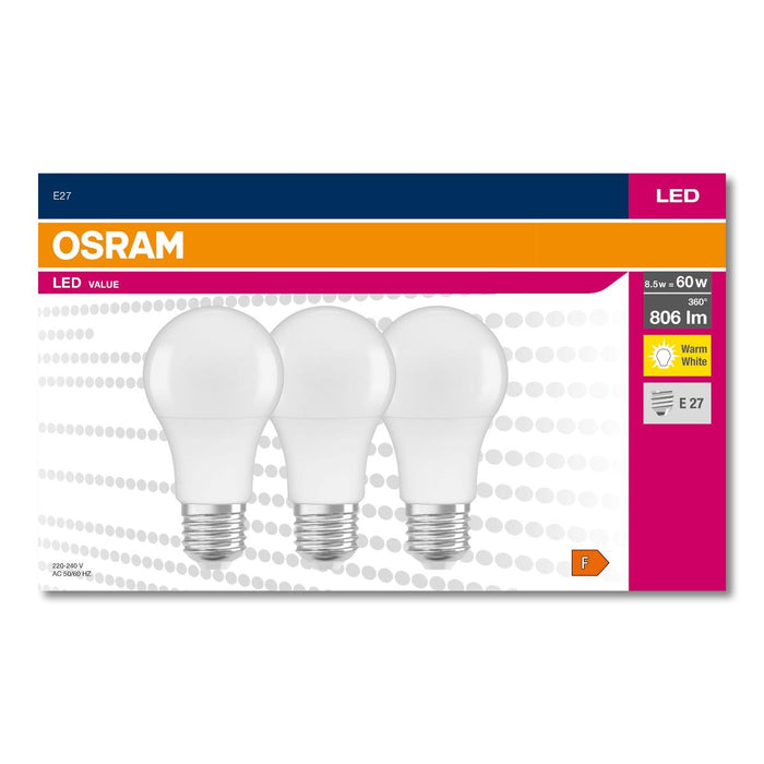 LED VALUE LAMP CLA60 E27 2700K 3 PACK