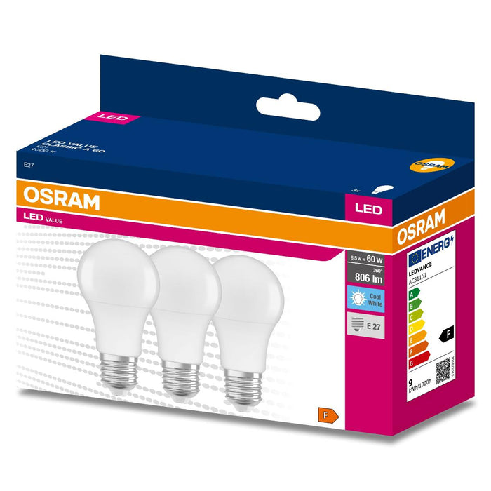 LED VALUE LAMP CLA60 E27 4000K 3 PACK