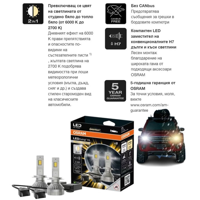 CAR LED LAMPS 64210DWALL H7 LED 45W12V PX26D BOX OSRAM