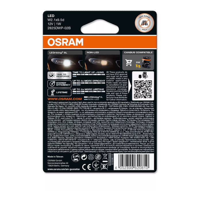 LED CAR BULBS W5W 2 PCS 2825DWP 12V 6000K 1W OSRAM W5W