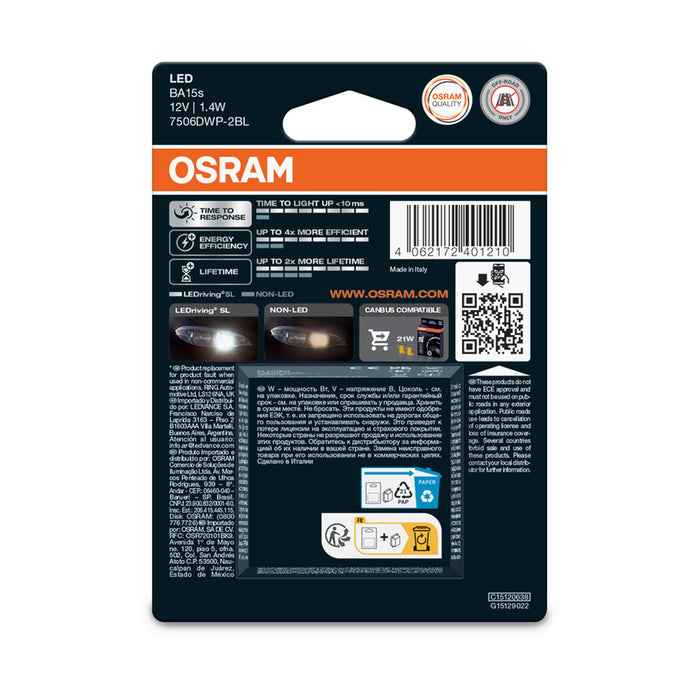 LED CAR BULBS P21W 1.4 W 6000K OSRAM 7506DWP