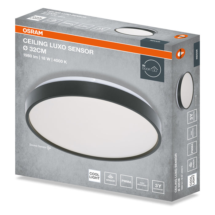 LED CEILING LIGHT WITH SENSOR 18W 32CM 4000K BLACK OSRAM LUXO