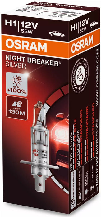 OSRAM NIGHT BREAKER SILVER H1 3200K 55W 12V CARTON BOX 1 PCS