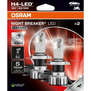 OSRAM H4/H19 NIGHT BREAKER LED SMART +330% 6000K 20W 12V HANGING FOLDING BOX X2 PCS