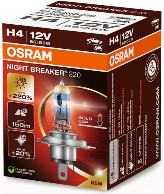 OSRAM NIGHT BREAKER +220% H4 60/55W 12V CARTON BOX 1 PCS