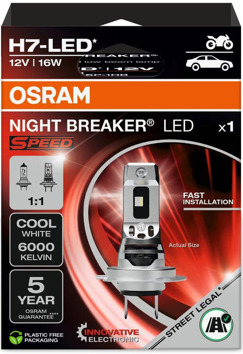 OSRAM H7-LED NIGHT BREAKER SPEED +450% 6000K 16W 12V HANGING FOLDING BOX 1 PCS