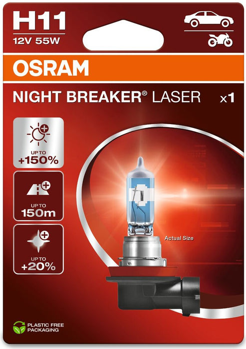 OSRAM NIGHT BREAKER LASER +150% H11 3200K 55W 12V CARTON BLISTER 1 PCS