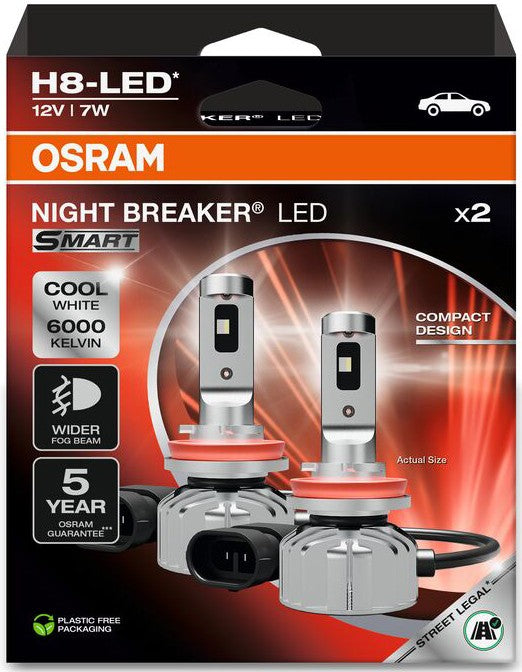 OSRAM H8 LED NIGHT BREAKER SMART 6000K 7W 12V HANGING FOLDING BOX X2 PCS