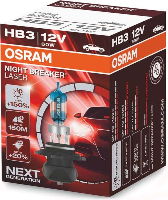 OSRAM NIGHT BREAKER LASER +150% HB3 3200K 60W 12V CARTON BOX 1 PCS