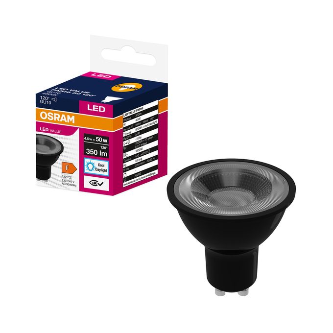 LED LAMP BLACK GU10 120° 4.5W 6500K