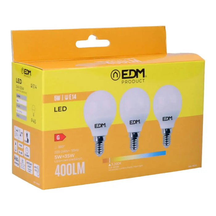 Pack of 3 LED bulbs EDM 98200 G 35 W 5 W 50 W E14 400 lm Ø 4,5 x 8 cm (3200 K) - Декорация и Осветление<<<Дом
