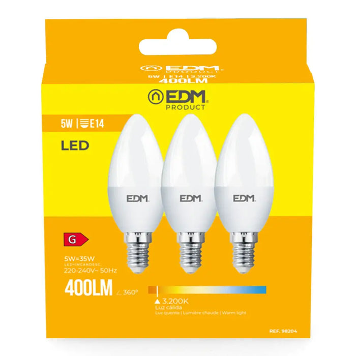 Pack of 3 LED bulbs EDM 98204 G 35 W 5 W 50 W E14 400 lm Ø 3,6 x 10 cm (3200 K) - Декорация и Осветление<<<Дом