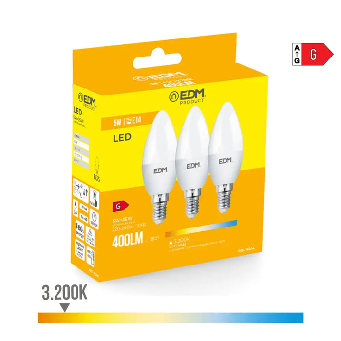 Pack of 3 LED bulbs EDM 98204 G 35 W 5 W 50 W E14 400 lm Ø 3,6 x 10 cm (3200 K) - Декорация и Осветление<<<Дом