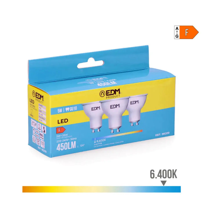Pack of 3 LED bulbs EDM 98209 F 5 W 45 W 38 W GU10 450 lm Ø 5 x 5,5 cm (6400 K) - Декорация и Осветление<<<Дом