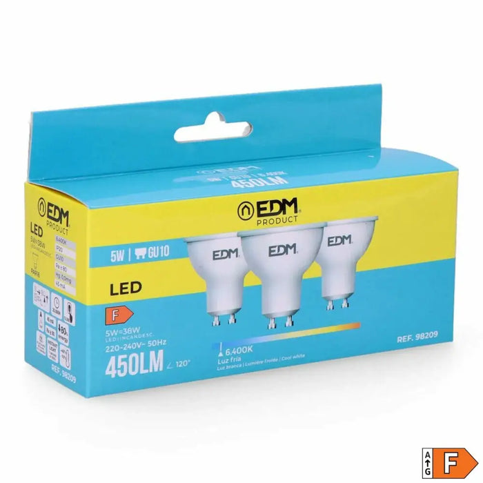 Pack of 3 LED bulbs EDM 98209 F 5 W 45 W 38 W GU10 450 lm Ø 5 x 5,5 cm (6400 K) - Декорация и Осветление<<<Дом