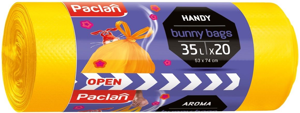 Ароматизирани торби за отпадъци Paclan - Bunny, 35 l, 20 броя, жълти