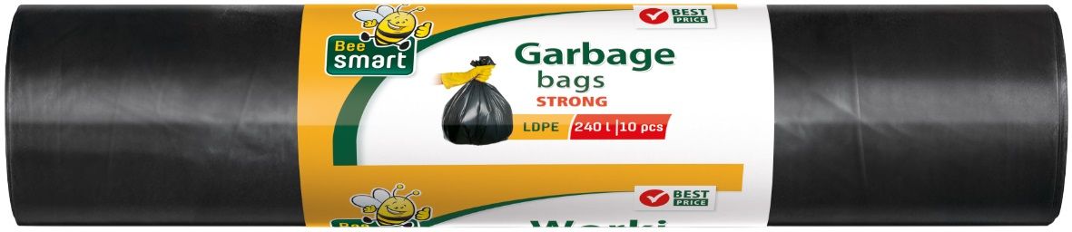 Торби за отпадъци Paclan - Bee Smart, 240 l, 10 броя, черни