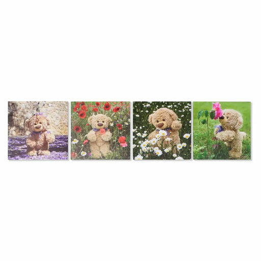 Painting DKD Home Decor S3018130 Bear Children’s (28 x 1,5 x 28 cm) (4 Units) - Декорация и Осветление<<<Дом