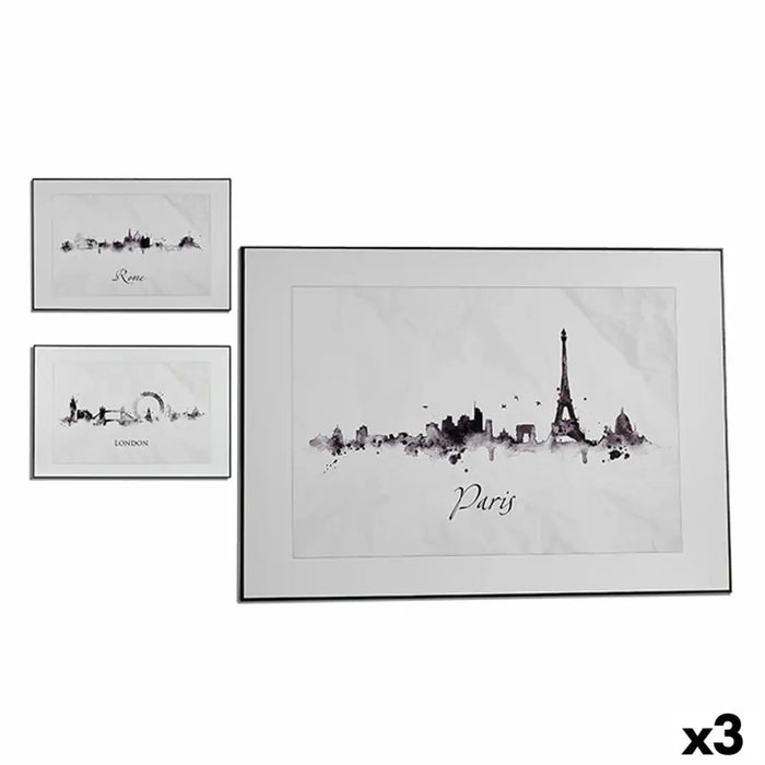 Painting Gift Decor White Black Particleboard City 81,5 x 3 x 121 cm (3 Units) - Декорация и Осветление<<<Дом
