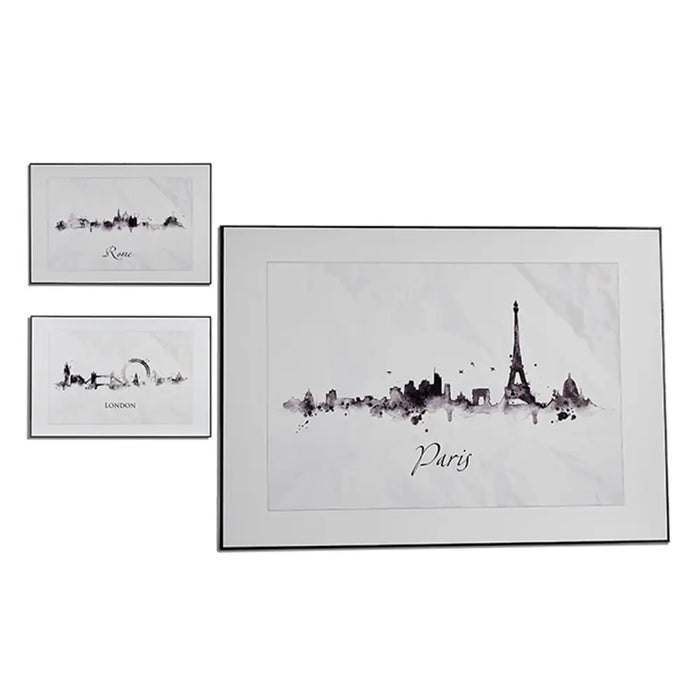 Painting Gift Decor White Black Particleboard City 81,5 x 3 x 121 cm (3 Units) - Декорация и Осветление<<<Дом