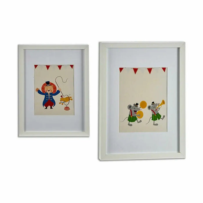 Painting Gift Decor White Multicolour Wood Circus 33 x 3 x 43 cm 32 x 42 x 3 cm (6 Units) - Декорация и