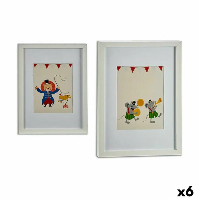 Painting Gift Decor White Multicolour Wood Circus 33 x 3 x 43 cm 32 x 42 x 3 cm (6 Units) - Декорация и