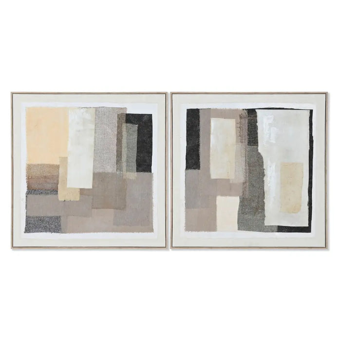 Painting Home ESPRIT Black Beige Jute polystyrene Abstract Urban 82 x 3,8 x 82 cm (2 Units) - Декорация и