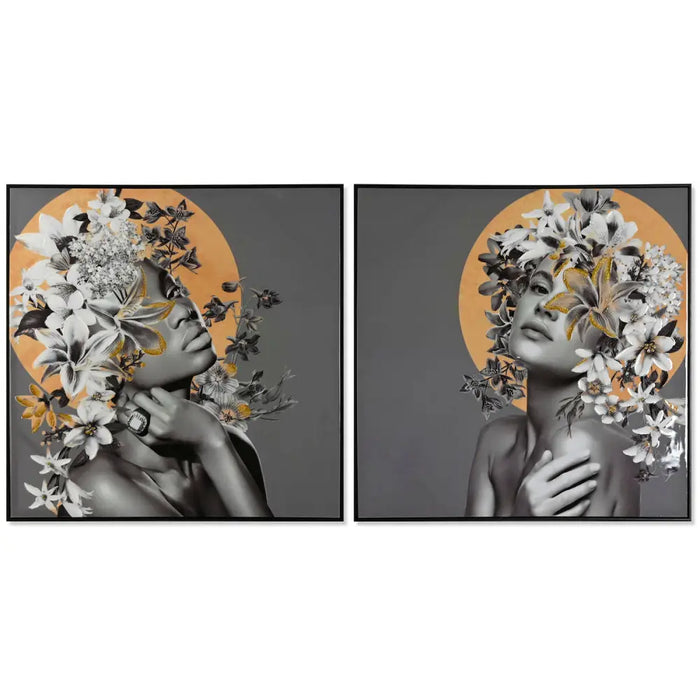Painting Home ESPRIT Flowers Modern 100 x 3,5 x 100 cm (2 Units) - Декорация и Осветление<<<Дом