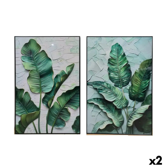 Painting Home ESPRIT Green Palms Tropical 80 x 3,5 x 120 cm (2 Units) - Картини и плакати<<<Декорация и