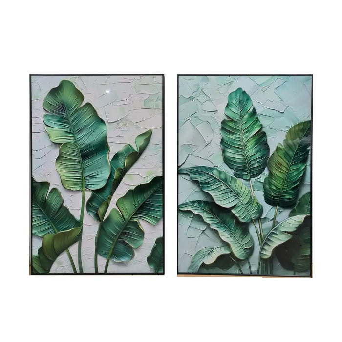 Painting Home ESPRIT Green Palms Tropical 80 x 3,5 x 120 cm (2 Units) - Картини и плакати<<<Декорация и