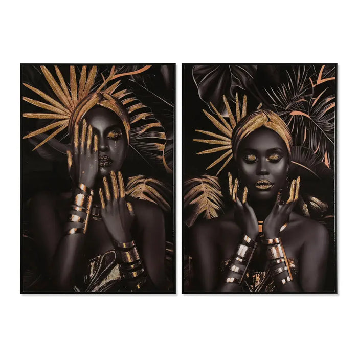 Painting Home ESPRIT Modern African Woman 80 x 3,5 x 120 cm (2 Units) - Декорация и Осветление<<<Дом