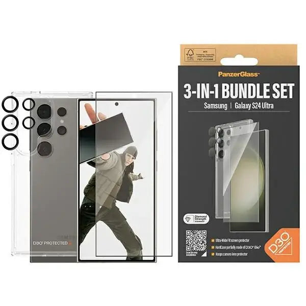 PanzerGlass Bundle 3in1 Transparent Case + Film + Camera Protector for Samsung Galaxy S24 Ultra - Sets<<<HurtelXML