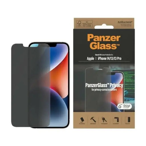 PanzerGlass Classic Fit Privacy Antibacterial Glass for iPhone 14/13 Pro/13 - Cell phone tempered