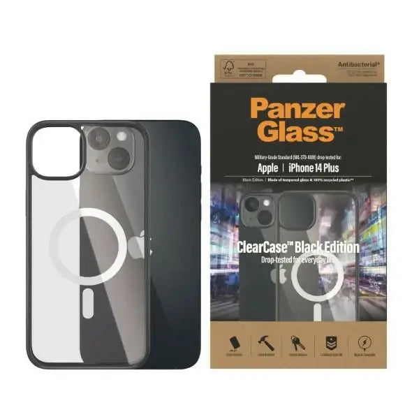 PanzerGlass ClearCase case with MagSafe antibacterial for iPhone 14 Plus / 15 Plus - transparent and black - Cell phone