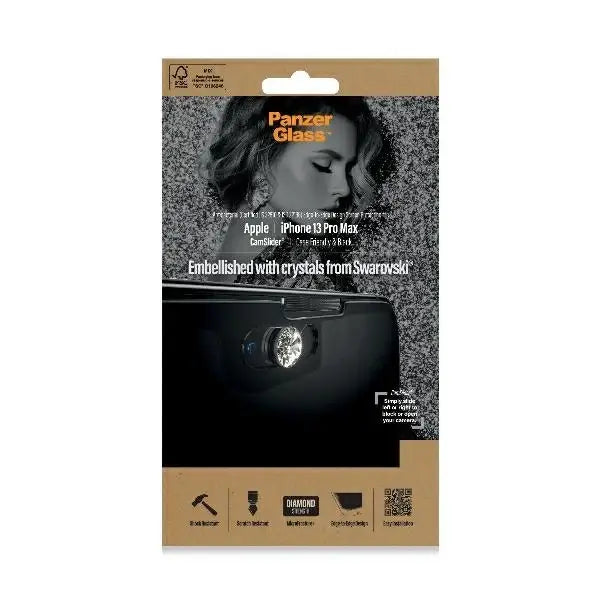 PanzerGlass E2E Microfracture Antibacterial Glass with Camera Cover with Swarovsky Crystal for iPhone 13 Pro Max