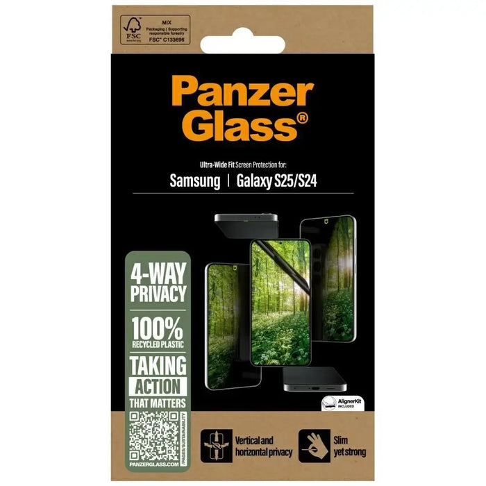 PanzerGlass Eco Matrix Ultra-Wide Fit Privacy Glass for Samsung Galaxy S25 - Cell phone tempered glass<<<HurtelXML