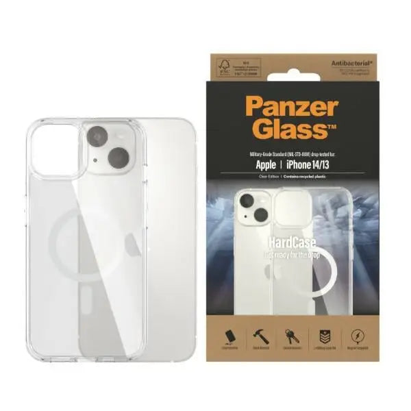 PanzerGlass HardCase with MagSafe Antibacterial Military Grade Certified Case for iPhone 14/15/13 - Transparent - Cell