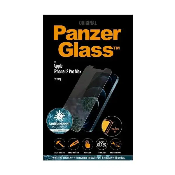 PanzerGlass Standard Super+ antibacterial privacy tempered glass for iPhone 12 Pro Max - Cell phone tempered
