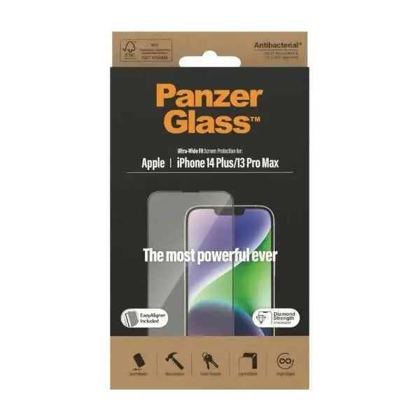 PanzerGlass Ultra-Wide Fit Antibacterial Tempered Glass with Positioner for iPhone 14 Plus / 13 Pro Max - Cell phone