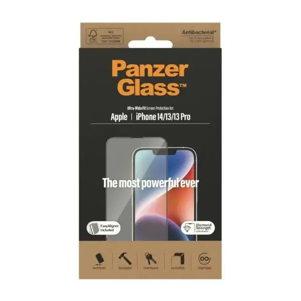 PanzerGlass Ultra-Wide Fit Tempered Glass Antibacterial Privacy with Positioner for iPhone 14/13 Pro/13 - Cell phone