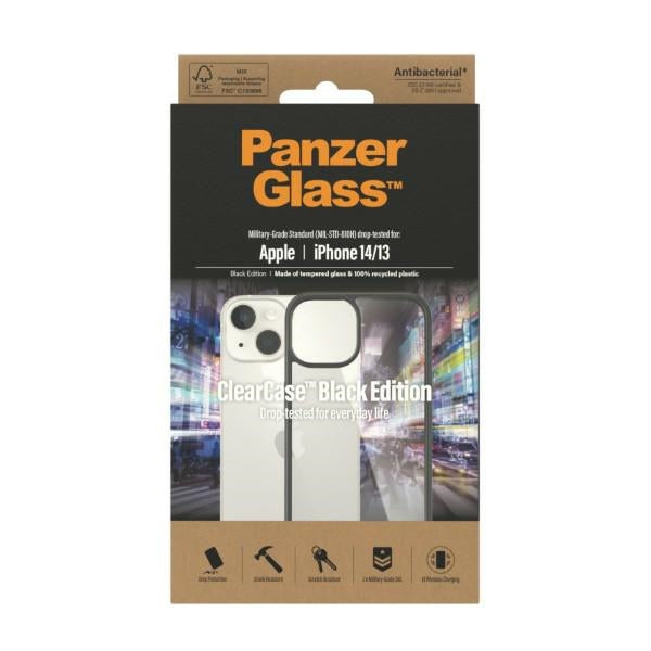 PanzerGlass ClearCase antibacterial case for iPhone 14 / 15 / 13 - transparent and black