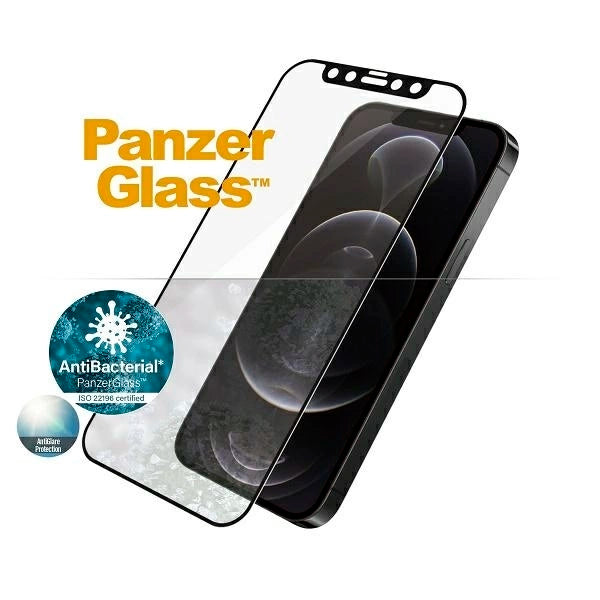 PanzerGlass E2E Microfracture Antibacterial Glass with Glare Filter for iPhone 12 / 12 Pro - with Black Frame