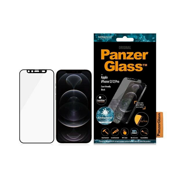 PanzerGlass E2E Microfracture Antibacterial Glass with Camera Protector for iPhone 12 / 12 Pro - With Black Frame
