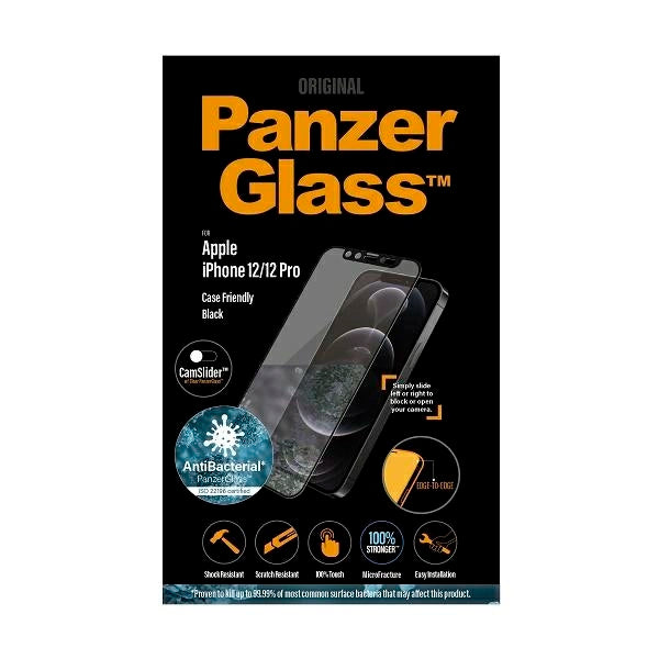 PanzerGlass E2E Microfracture Antibacterial Glass with Camera Protector for iPhone 12 / 12 Pro - With Black Frame