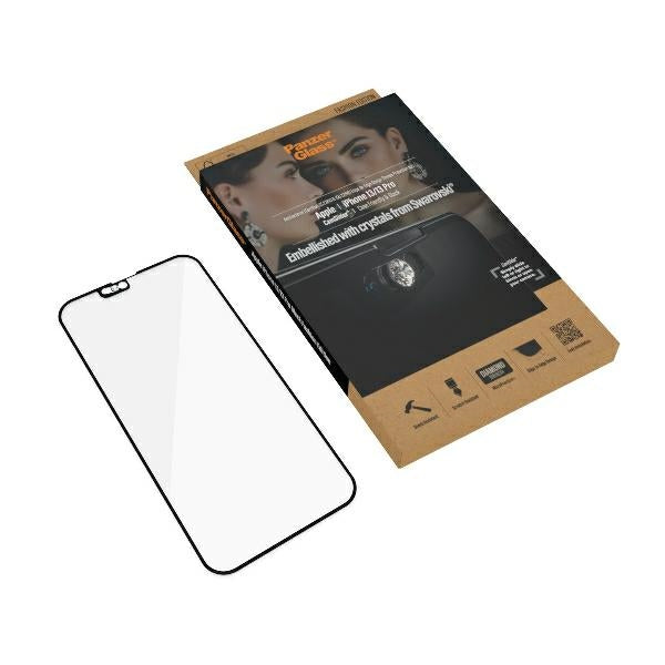 PanzerGlass E2E Microfracture Antibacterial Glass with Swarovsky Crystal Camera Cover for iPhone 13/13 Pro - With Black Frame