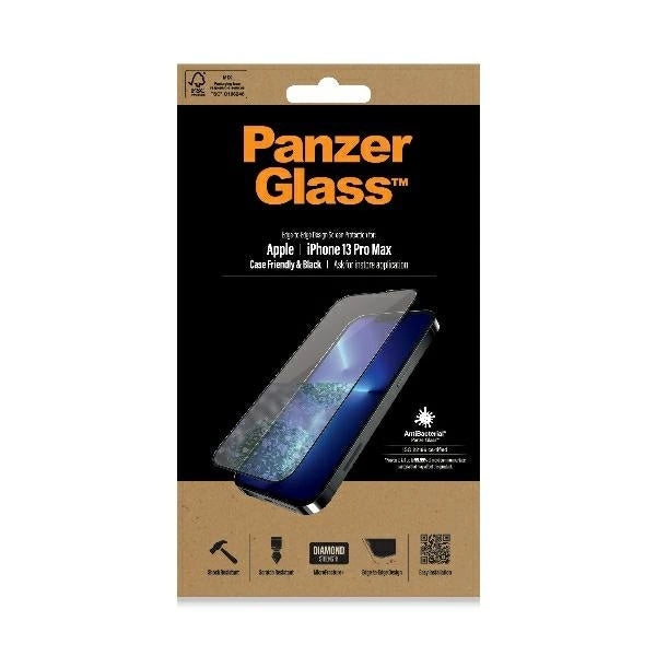 PanzerGlass E2E Microfracture antibacterial glass for iPhone 13 Pro Max - with black frame