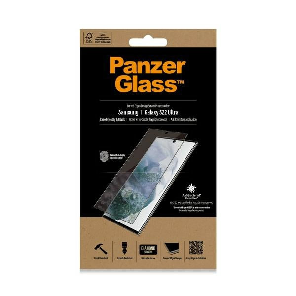 PanzerGlass E2E Microfracture antibacterial glass for Samsung Galaxy S22 Ultra - with black frame