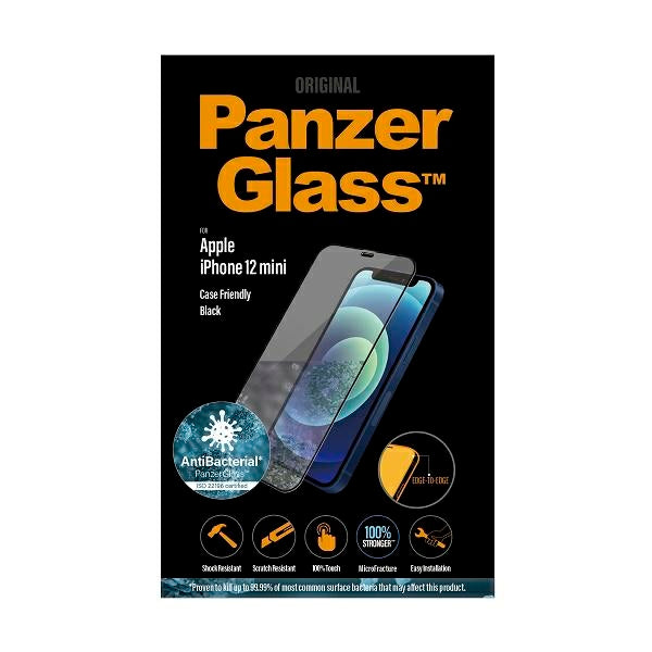 PanzerGlass E2E Super+ Microfracture antibacterial tempered glass for iPhone 12 mini - with black frame