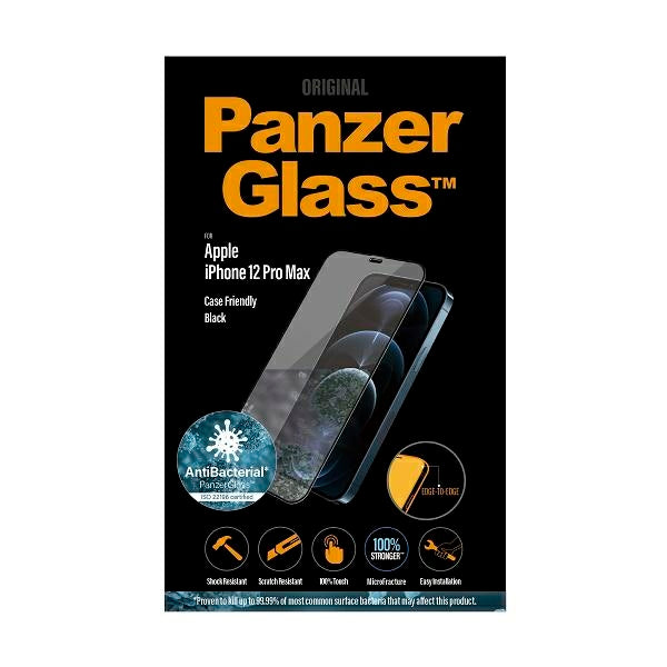 PanzerGlass E2E Super+ Microfracture antibacterial tempered glass for iPhone 12 Pro Max - with black frame